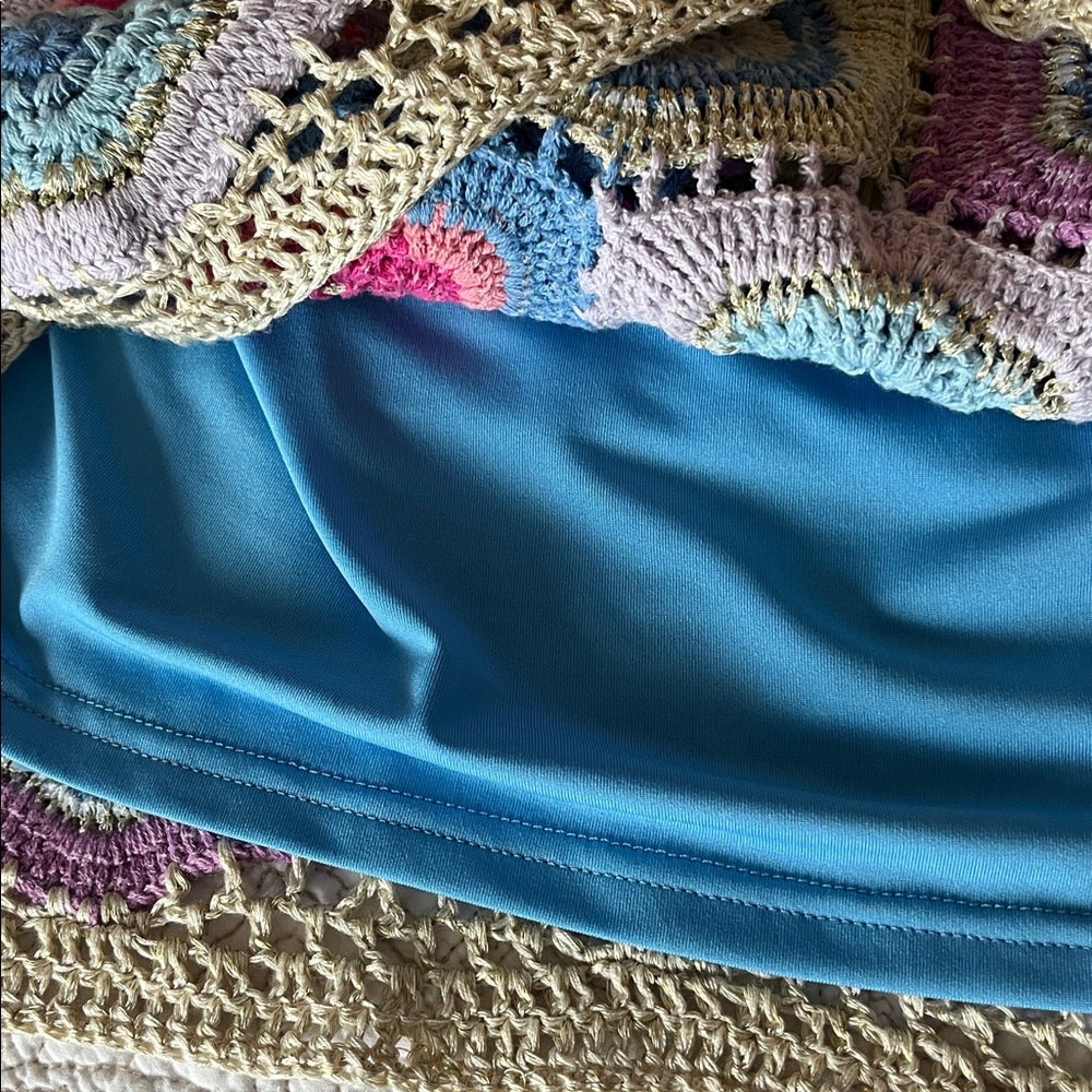Boston Proper Crochet Multicolor Hexagon Sweater - Blue/Pink/Lavender - Picture 6 of 6